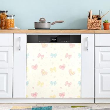 Imagem de ATTX Capa magnética para lava-louças de coração e laços dos namorados | Adesivo decorativo de eletrodomésticos de 58,4 cm x 66 cm para armários domésticos e eletrodomésticos #381