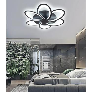 Imagem de Luminária de teto LED dimerizável com controle remoto por aplicativo (com função de memória), moderna, para sala de estar, quarto, sala de jantar e outros ambientes. Lustre (preto, 6).