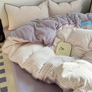 Imagem de Conjunto de cama de inverno quentinho, moderno, com estampa de listras finas, capa de edredom confortável, macia e agradável ao toque, decoração para casa, 6, 1,5 m, conjunto de 4 peças