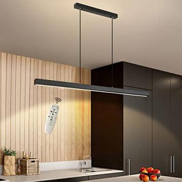 Imagem de Luminária pendente LED com intensidade regulável para mesa de jantar/ilha de cozinha, com controle remoto, altura ajustável, design linear criativo, ideal para sala de estar, cozinha, ilha o