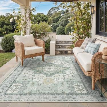 Imagem de GENIMO Tapete para área externa e interna, 1,8 m x 2,5 m, impermeável, não cai, fácil de limpar, tapete boho para pátio, sala de estar, varanda, sala de jantar, trailer, deck, quarto, acampamento