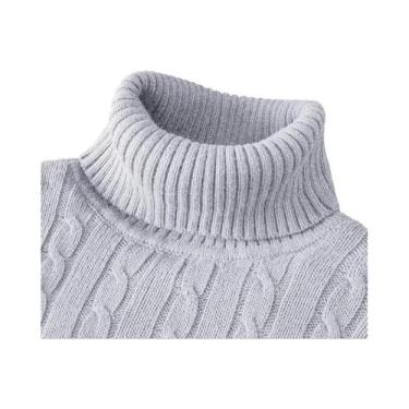 Imagem de Suéter Masculino De Tricô Gola Alta Manga Longa Slim Fit Pesado Casual