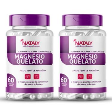 Imagem de Kit 2 Magnésio Quelato Premium 260mg/Porção 60 Caps Nataly-Unissex
