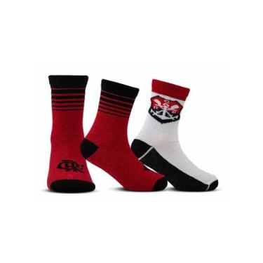 Imagem de Kit/2 Meia Flamengo Rikam 49200 Infantil Oficial Algodão T. 21/24 25/2
