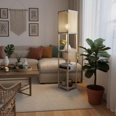 Imagem de Nabrise, Luminária Decorativa de Chão em Madeira com Prateleiras de Encaixe 2020