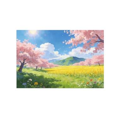 Imagem de Impressão em tela de paisagem de arte de parede - árvore rosa flores amarelas - pintura de decoração - imagens para sala de estar quarto 20 x 30 cm 8 x 12 polegadas sem moldura