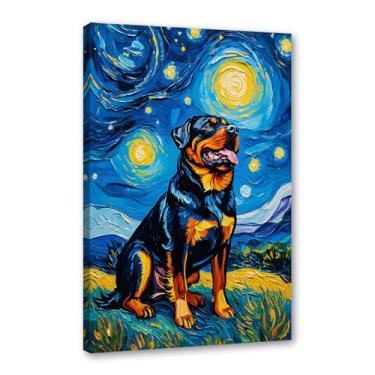 Imagem de Pintura a óleo floral colorida abstrata Van Gogh Dog Starry Night Pôster em tela de arte de parede impressões engraçadas de animais para decoração de casa e sala de estar de casa de fazenda