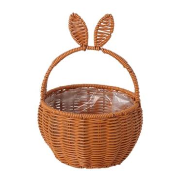 Imagem de IEUDNS Cesta trançada com orelhas de, cesta de decorativa em rattan sintético, perfeita para guardar doces, ovos de Páscoa, brinquedos e, CafÉ