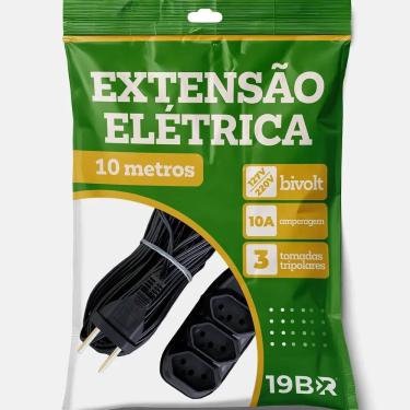 Imagem de 2X Extensão Elétrica 10 Metros Bivolt Preto 3 Tomada Tripo