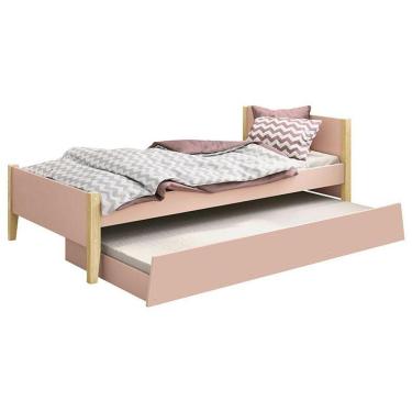 Imagem de Cama Solteiro Com Auxiliar Simba Rosa Acetinado Com Pés Natural - Reller