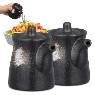 Imagem de UKCOCO 2 pçs dispensador de molho de soja de cerâmica: 200 ml recipiente de vinagre estilo japonês despejador de óleo suporte de condimento de cozinha (preto)