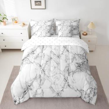 Imagem de Conjunto de cama casal com estampa de mármore, cinza, branco, para crianças, mulheres, homens, ultramacia, arte abstrata, conjunto de cama com 7 peças, tamanho casal, moderno, design de mármore,