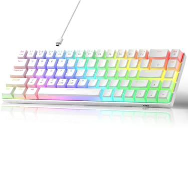 Imagem de MageGee Teclado portátil 60% mecânico para jogos, interruptor vermelho, teclas PBT Pudim, RGB retroiluminado, compacto, 68 teclas, mini teclado de escritório com fio para Windows Laptop PC - Branco