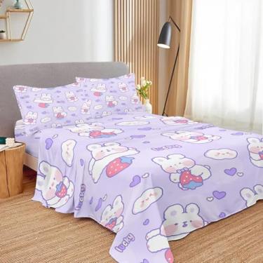 Imagem de SNcek Jogo de lençol infantil fofo de coelho, solteiro, 4 peças, estampa de nuvem, microfibra com bolso profundo