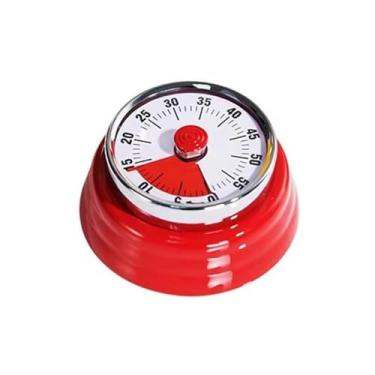 Imagem de Cronômetro De Cozinha Imã Lembrete Mecânico De Aço Inoxidável Contagem Regressiva Casa Analógico(Vermelho)