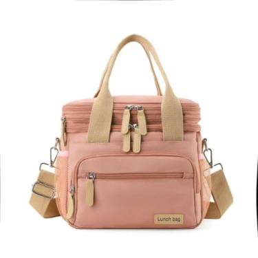 Imagem de Bolsa térmica 11L para piquenique com múltiplos compartimentos, grande capacidade para refeições, alça reforçada, ideal para trabalho, academia, viagens e uso diário (Rosa)