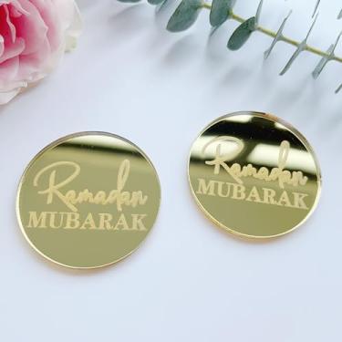 Imagem de Ramadan Mubarak Cupcake Toppers, 1.8 inch Mirror Acrylic Discs, Set of 12 (Gold Mirrored)