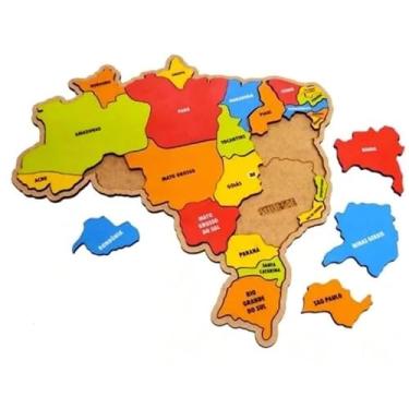 Imagem de Quebra-Cabeça Mapa Do Brasil Madeira MDF Educativo Geografia Estados E Regiões Brinquedo Pedagógico Grande