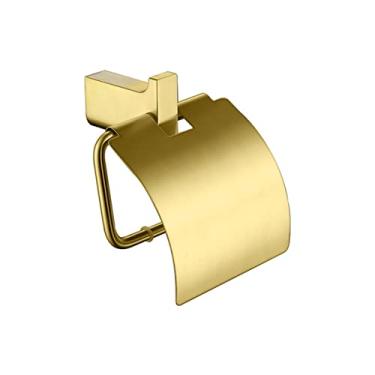 Imagem de Suporte de papel higiênico, suporte de papel higiênico com capa preta, dispensador de papel higiênico montado na parede, suporte de rolo redondo moderno de aço inoxidável, acessórios de banheiro, ouro