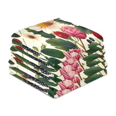 Imagem de Wassud Toalhas de cozinha retrô padrão floral panos de prato de cozinha pacote com 6 panos de prato macios com laço para pendurar toalha de mão super absorvente de secagem rápida toalhas de chá de