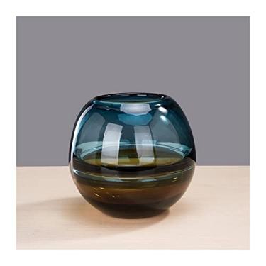 Imagem de Vaso de vidro nórdico com design criativo moderno, decoração luxuosa, arranjo de flores secas, estilo europeu, sala de estar, moderno, simples, azul, âmbar, peças centrais (pequeno)