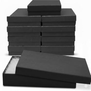Imagem de Novel Box Caixa de presente preta para joias 14 x 9 x 2,5 cm com enchimento de algodão | Caixa de joias de papelão | Caixas de presente pequenas com tampas feitas nos EUA | Caixas para pulseira colar