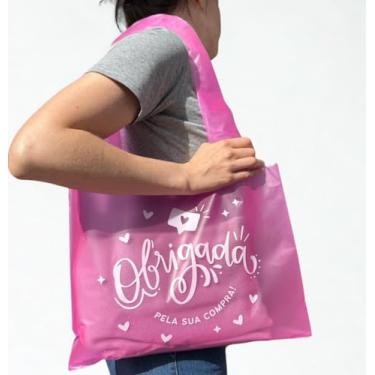 Imagem de Sacola Plástica Personalizada 40 X 60 Mod Cadeado Kit C/ 100 (ROSA TRANSPARENTE)