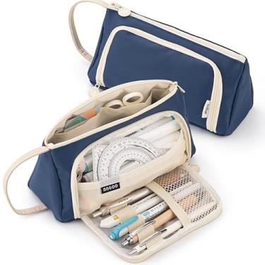 Imagem de Estojo De Lápis Caneta Esferográfica De Papelaria Armazenamento Portátil De Grande Capacidade(Azul escuro WD-6)