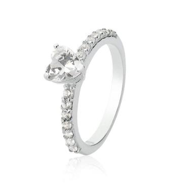 Imagem de Anel Prata 925 Aparador Solitário Coração Cravejado - Tam.22