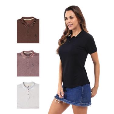 Imagem de Camisa Polo Feminina Manga Curta Piquet Dia a Dia Kit 4