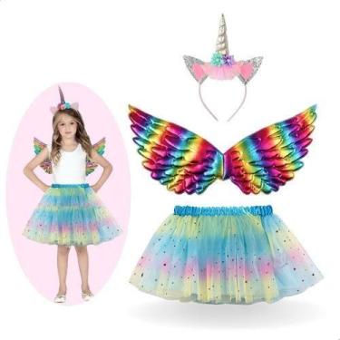 Imagem de Fantasia feminina infantil UNICORNIO com asas saia e tiara com led, Az