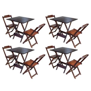Imagem de Kit 4 Conjuntos De Mesa Dobravel Com 2 Cadeiras De Madeira 70x70 Ideal Para Bar E Restaurante - Imbu