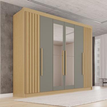 Imagem de Guarda-roupa Casal com Espelho 100% Mdf 6 Portas 6 Gavetas Granada Premium Jequitibá/Granizo