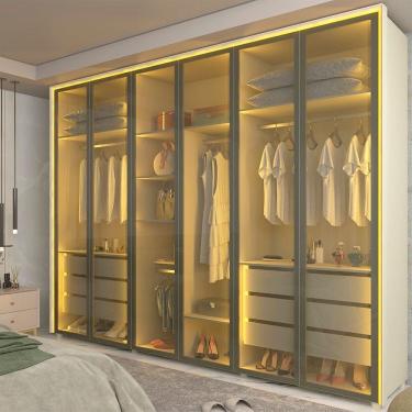 Imagem de Guarda-roupa Casal 6 Portas 6 Portas Reflecta com Led com Pés 100% Mdf Lumina Off White