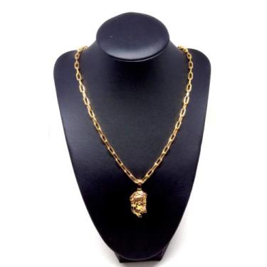 Imagem de Cordão Corrente Elo Cartier Banhada Ouro 18K Face De Cristo - Lovastor