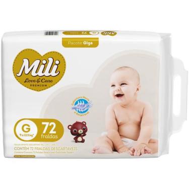 Imagem de Fralda Mili Premium Love & Care Tam. G 9 a 12,5kg 72 Unidades, 72, G