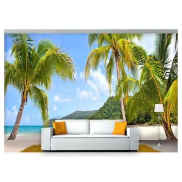 Imagem de Papel De Parede Praia Mar Coqueiros Céu 3D Npr197