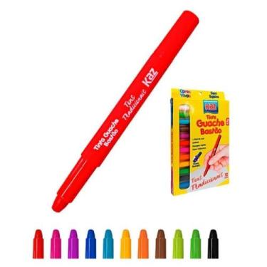 Imagem de Tinta Guache Bastão Caneta Retrátil 12 Cores Vivas Coloridas - KAZ