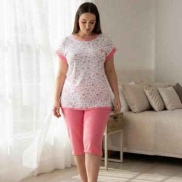 Imagem de Pijama Feminino Pescador Senhora Manga Curta Bermuda Roupa Feminina - 