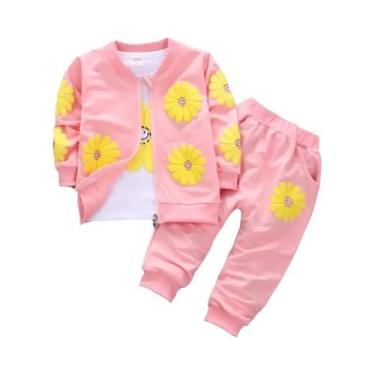 Imagem de Conjunto Infantil De Algodão Puro Para Meninas, Três Peças, Primavera/