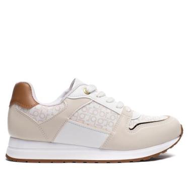 Imagem de Tênis Feminino Beira Rio Napa Monograma Branco/Bege, Branco, Bege, 35
