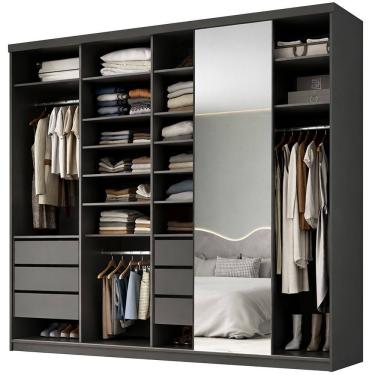 Imagem de Closet Casal 1 Porta de Correr Com Espelho 6 Gavetas 277cm MDF Sonni R02 Preto - Lyam D...
