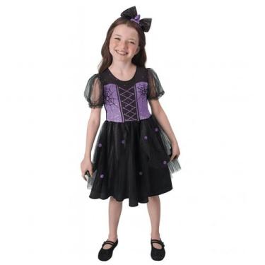 Imagem de Vestido Infantil Fantasia Bruxinha Halloween, Preto, 10 anos