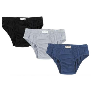 Imagem de Kit 3 Cuecas básicas Slip Infantil em Algodão - Nawes, Preto azul cinz
