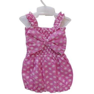 Imagem de Macacão Curto Bordado Luxo Bebê Menina LessaKids Verão 8627, Rosa, G (