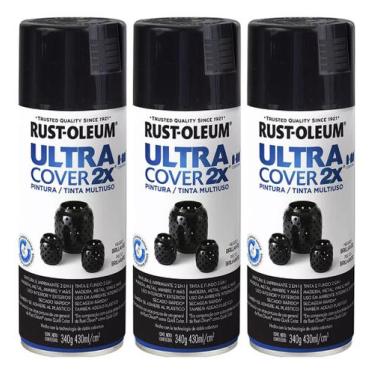 Imagem de Kit 3 Tinta Spray Ultra Cover 2x Multiuso Preto Rust Oleum, Brilhante