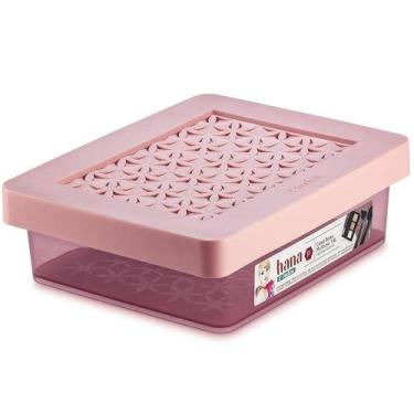 Imagem de Caixa Organizadora Baixa P com Tampa Rosa 1400ml Hana Ordene