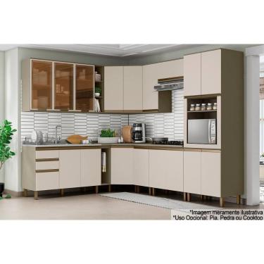 Imagem de Kit Cozinha Completa Connect C6P13 15 Peças MDF 120CM Amarelo com Branco Móveis Henn