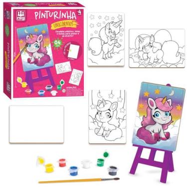 Imagem de Kit Pintura Didática Unicórnio com Cavalete Telas E Tintas Brinquedo 4