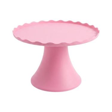 Imagem de Boleira Com Pé Plástico Rosa Bebê 20,5cm Bolos Docinhos Decoração - Ru
